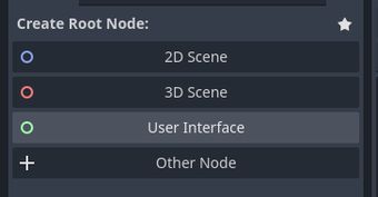 Godot's create root node selector with User Interface being highlighted