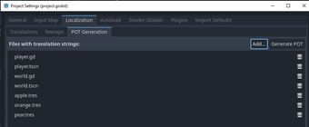 POT Generation dialog in Godot showing 7 files
