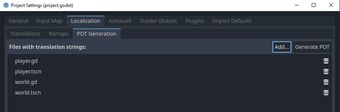 POT Generation dialog in Godot showing 4 added files