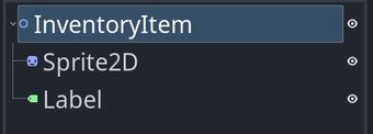 A Godot 4 scene tree consinsting of a parent Node2D and two children - a Sprite2D and a Label.
