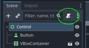 A screenshot of a selected Control node with a green circle around the Attach Script button