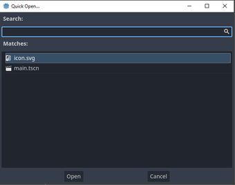 Godot's Quick Open dialog.
